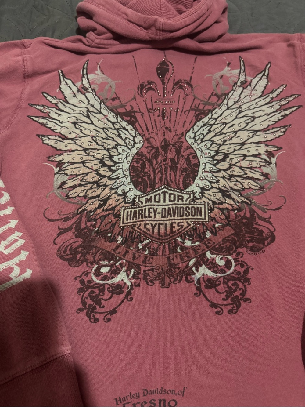 Women’s xl Harley-Davidson Dusty Rose Full-Zip Hoodie with Sleeve Logo - Picture 4 of 5